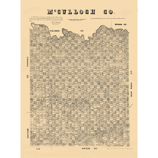 Historic County Map - McCulloch County Texas - Walsh 1879 - Vintage Wall Art