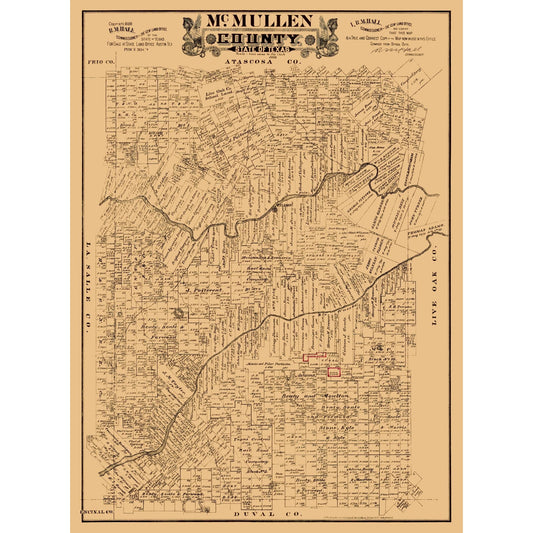 Historic County Map - McMullen County Texas - Hall 1889 - Vintage Wall Art
