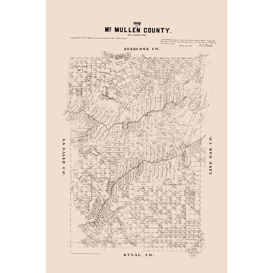 Historic County Map - McMullen County Texas - Walsh 1879 - Vintage Wall Art