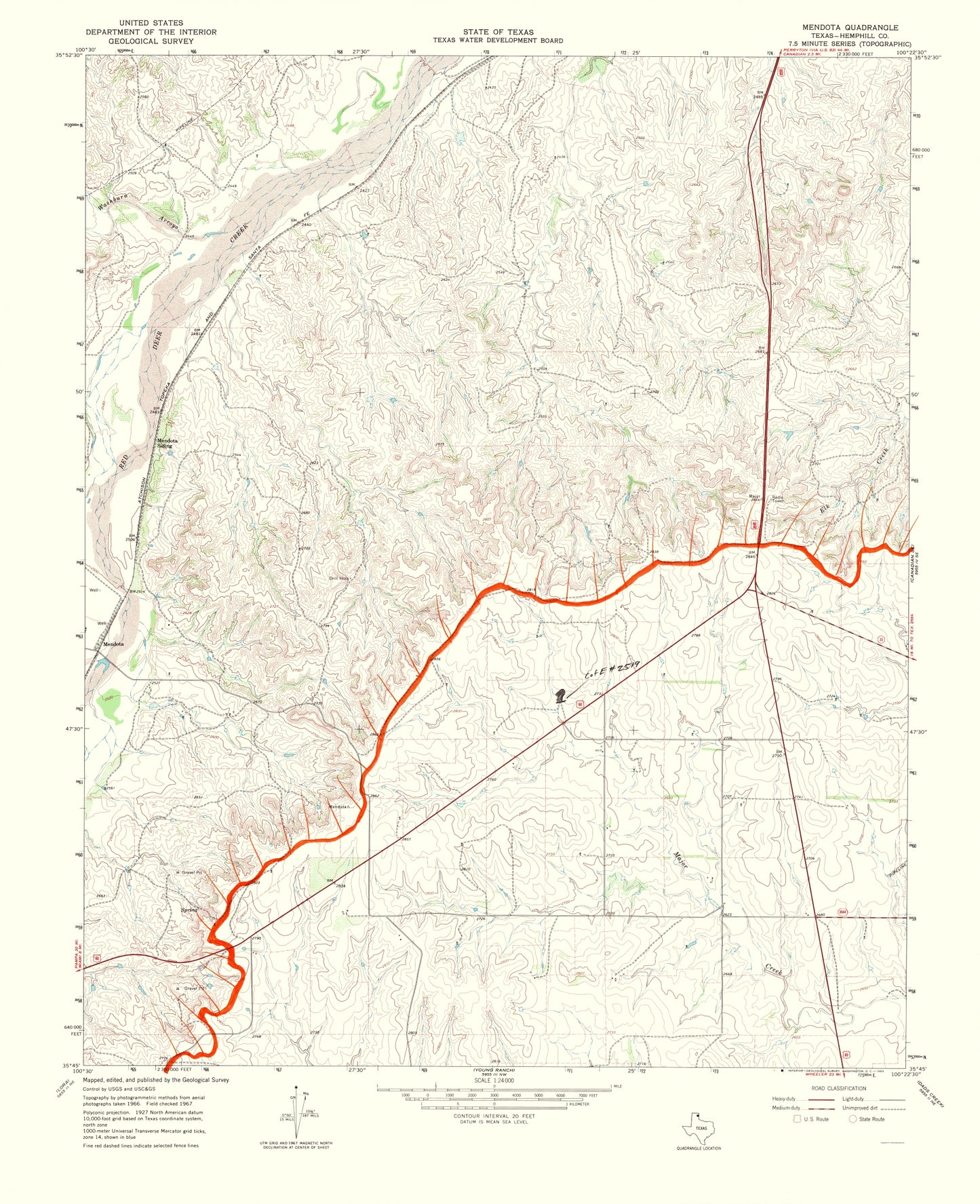 Topographical Map - Mendota Texas Quad - USGS 1969 - 23 x 28.26 - Vintage Wall Art