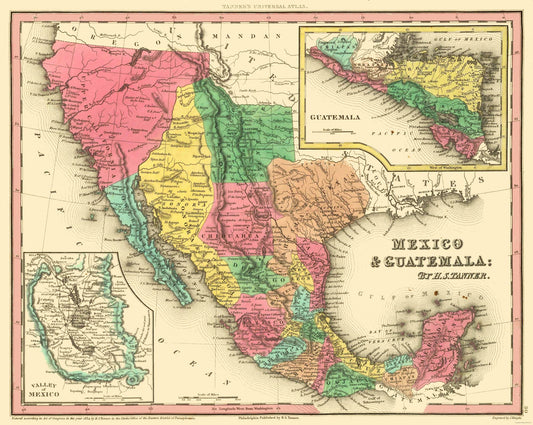 Historic State Map - Texas Guatemala Mexico - Tanner 1836 - 28.85 x 23 - Vintage Wall Art