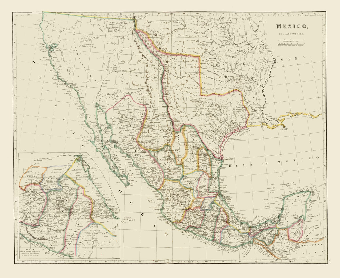 Historic State Map - Early Texas Mexico - Arrowsmith 1844 - 28.14 x 23 - Vintage Wall Art