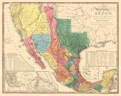 Historic State Map - Texas Mexico - Tanner 1847 - 28.97 x 23 - Vintage Wall Art