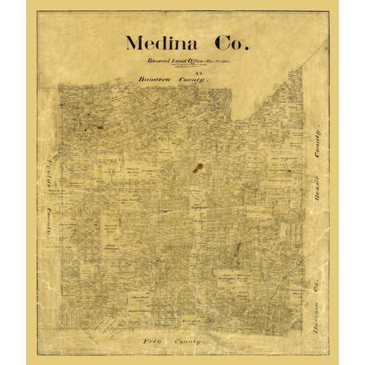 Historic County Map - Medina County Texas - Rowe 1895 - Vintage Wall Art