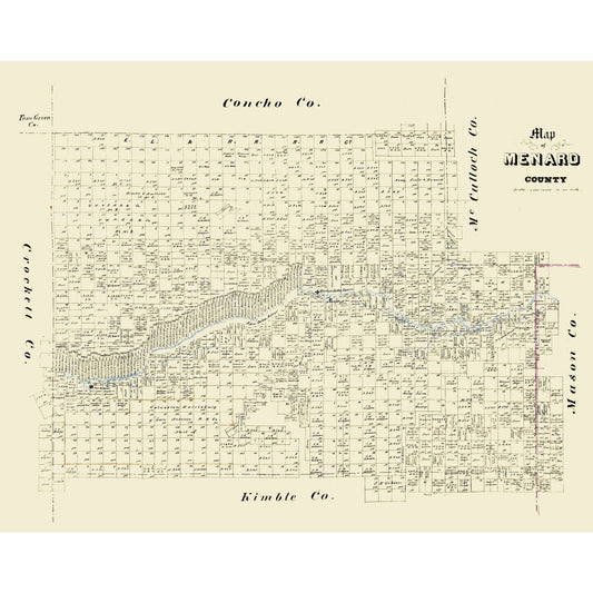 Historic County Map - Menard County Texas - General Land Office 1871 - Vintage Wall Art