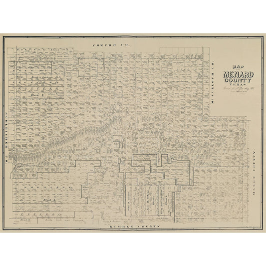 Historic County Map - Menard County Texas - Clark 1894 - Vintage Wall Art