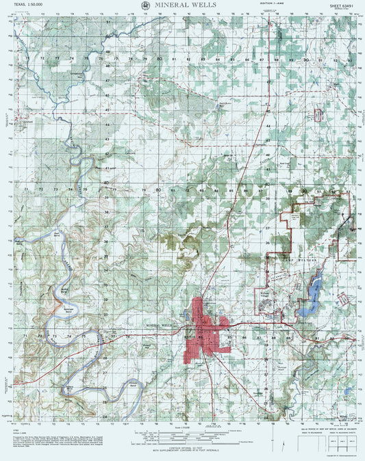 Topographical Map - Mineral Wells Texas Sheet - US Army 1960 - 23 x 29.09 - Vintage Wall Art