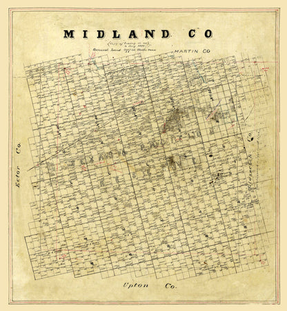 Historic County Map - Midland County Texas - General Land Office 1896 - 23 x 24.95 - Vintage Wall Art