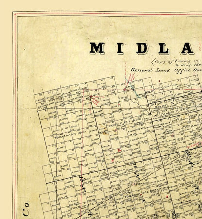Historic County Map - Midland County Texas - General Land Office 1896 - 23 x 24.95 - Vintage Wall Art