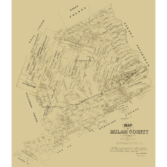 Historic County Map - Milam County Texas - Walsh 1879 - Vintage Wall Art
