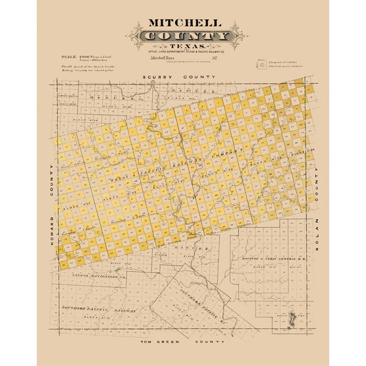Historic County Map - Mitchell County Texas - Gast 1870 - Vintage Wall Art