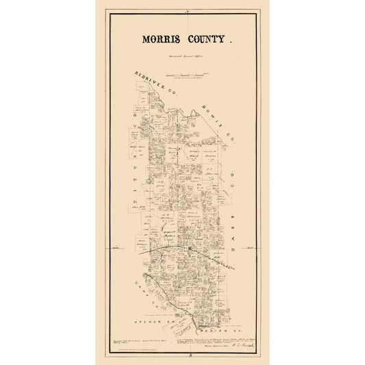 Historic County Map - Morris County Texas - Walsh 1880 - Vintage Wall Art