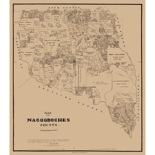 Historic County Map - Nacogdoches County Texas - Walsh 1881 - Vintage Wall Art