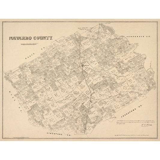 Historic County Map - Navarro County Texas - Walsh 1880 - Vintage Wall Art