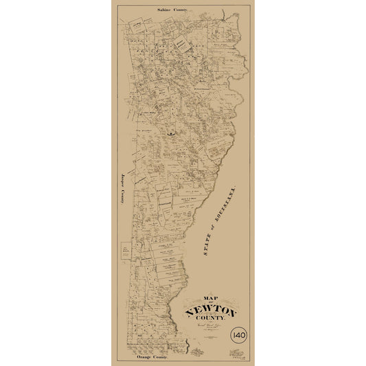 Historic County Map - Newton County Texas - McGaughey 1893 - Vintage Wall Art