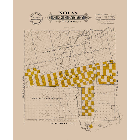 Historic County Map - Nolan County Texas - Gast 1870 - Vintage Wall Art