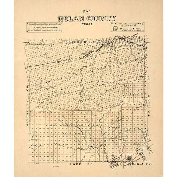 Historic County Map - Nolan County Texas - General Land Office 1890 ...