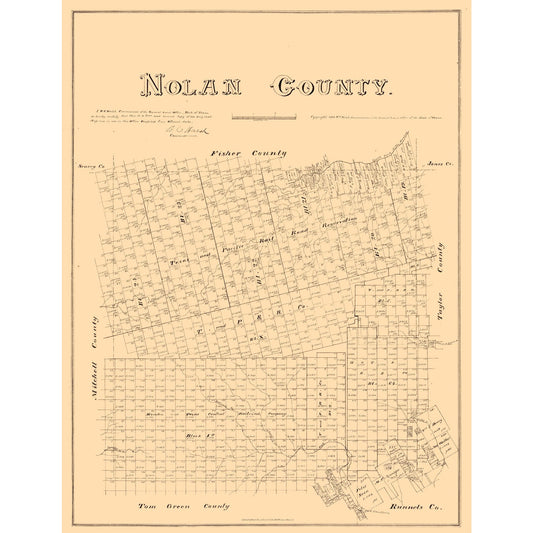 Historic County Map - Nolan County Texas - Walsh 1880 - Vintage Wall Art