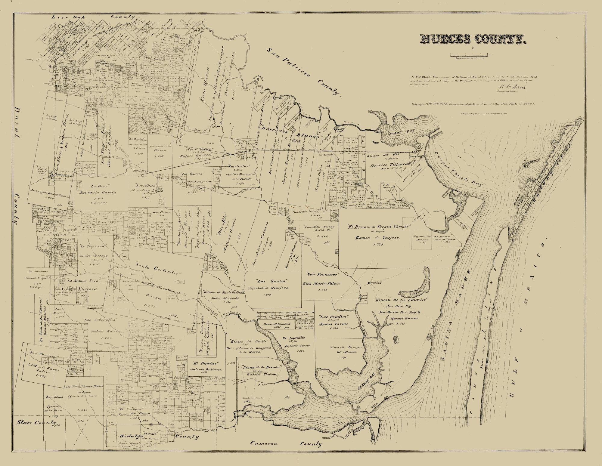 Historic County Map - Nueces County Texas - Walsh 1879 - 29.70 x 23 ...