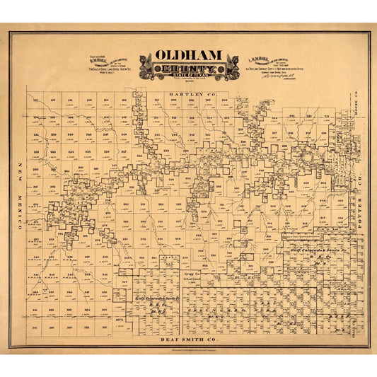 Historic County Map - Oldham County Texas - Hall 1888 - Vintage Wall Art