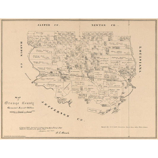 Historic County Map - Orange County Texas - Walsh 1880 - Vintage Wall Art