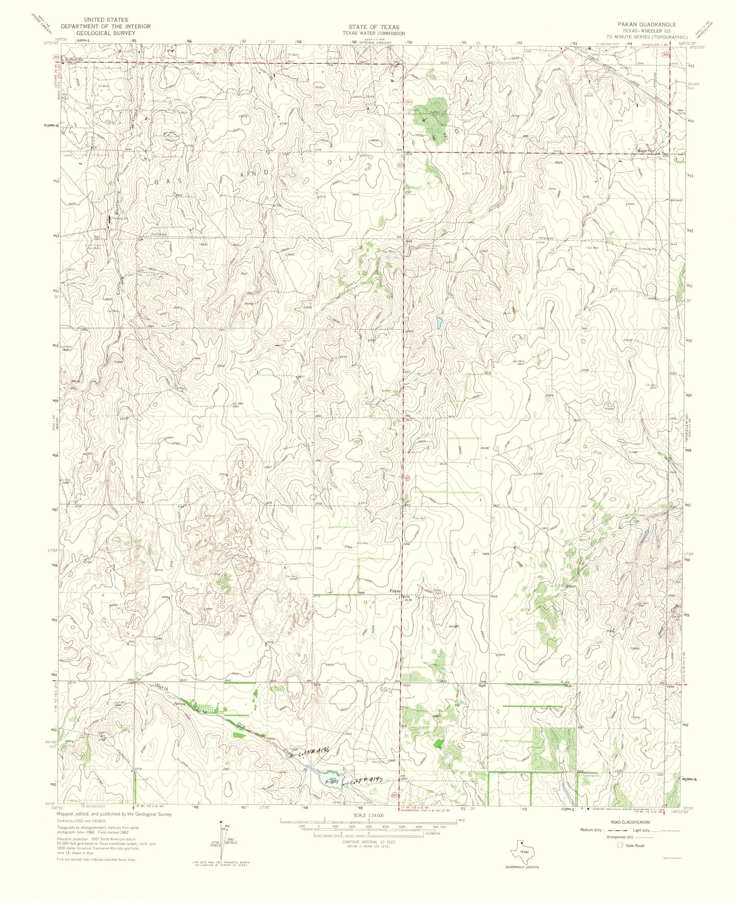 Topographical Map - Pakan Texas Quad - USGS 1965 - 23 x 28.12 - Vintage Wall Art