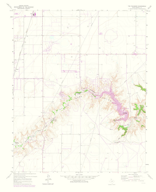 Topographical Map - Palisades Texas Quad - USGS 1975 - 23 x 28.26 - Vintage Wall Art