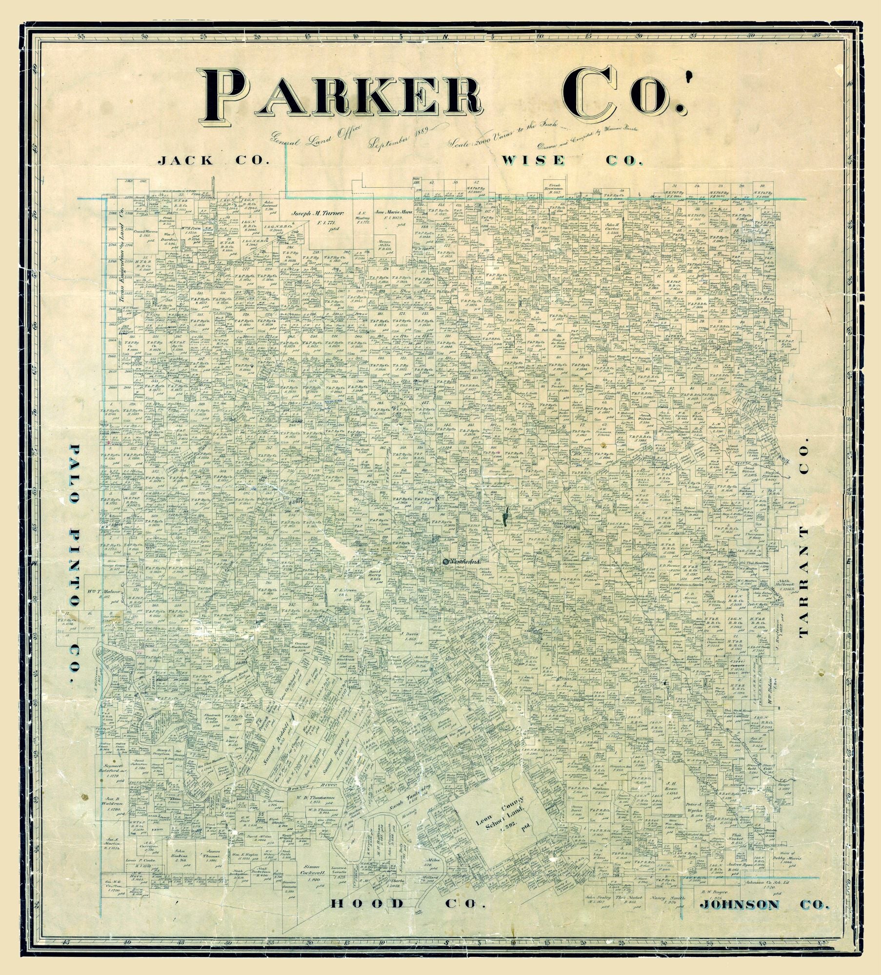 Historic County Map - Parker County Texas - General Land Office 1889 ...