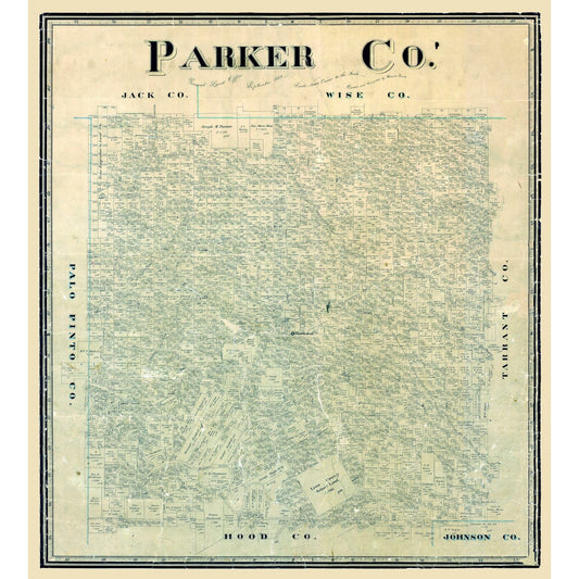 Historic County Map - Parker County Texas - General Land Office 1889 - Vintage Wall Art