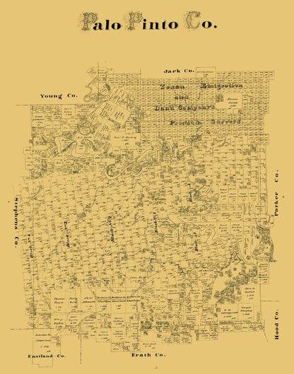 Historic County Map - Palo Pinto County Texas - Blau 1879 - 23 x 29.22 - Vintage Wall Art