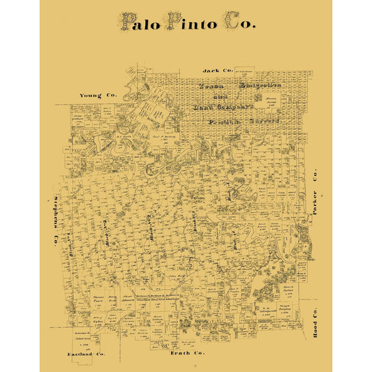 Historic County Map - Palo Pinto County Texas - Blau 1879 - Vintage Wall Art