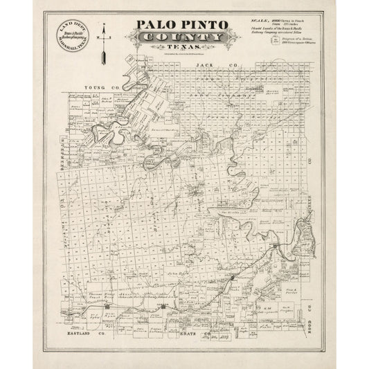 Historic County Map - Palo Pinto County Texas - Gast 1880 - Vintage Wall Art
