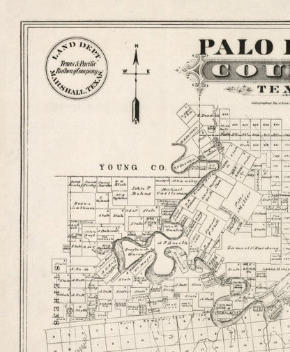 Historic County Map - Palo Pinto County Texas - Gast 1880 - 23 x 27.94 - Vintage Wall Art