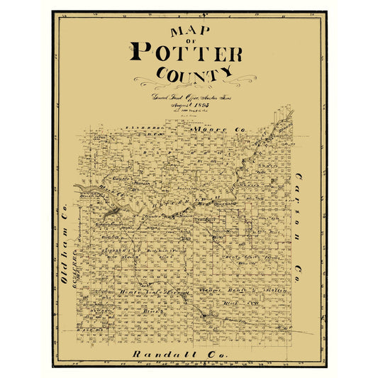 Historic County Map - Potter County Texas - Cram 1895 - Vintage Wall Art