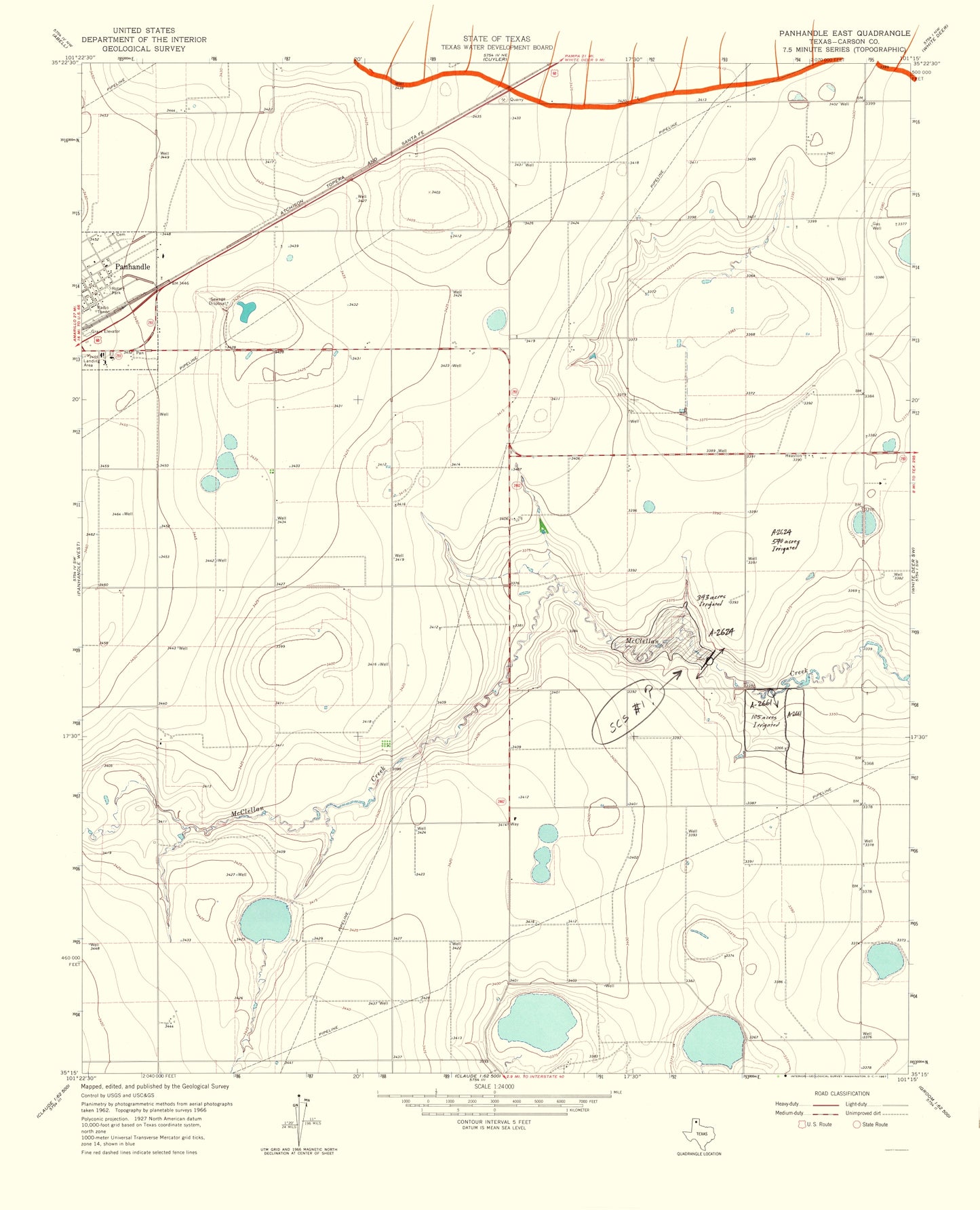 Topographical Map - Panhandle Texas East Quad - USGS 1967 - 23 x 28.39 - Vintage Wall Art