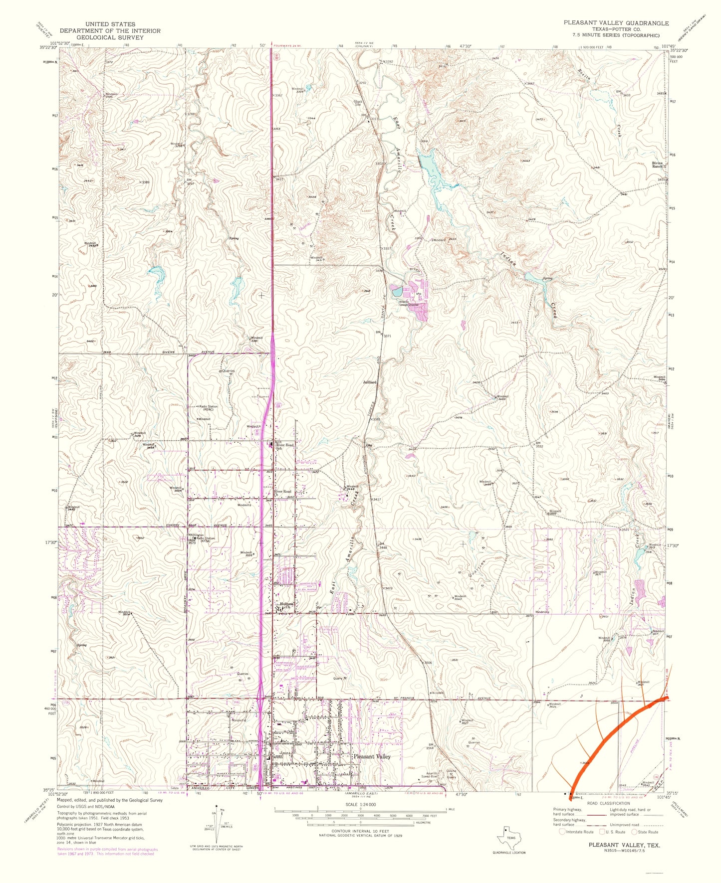 Topographical Map - Pleasant Valley Texas Quad - USGS 1975 - 23 x 28.19 - Vintage Wall Art