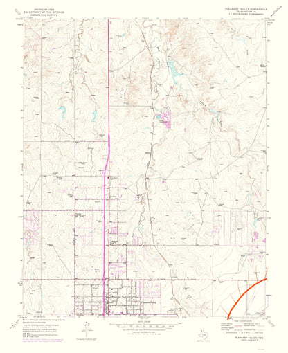 Topographical Map - Pleasant Valley Texas Quad - USGS 1975 - 23 x 28.19 - Vintage Wall Art