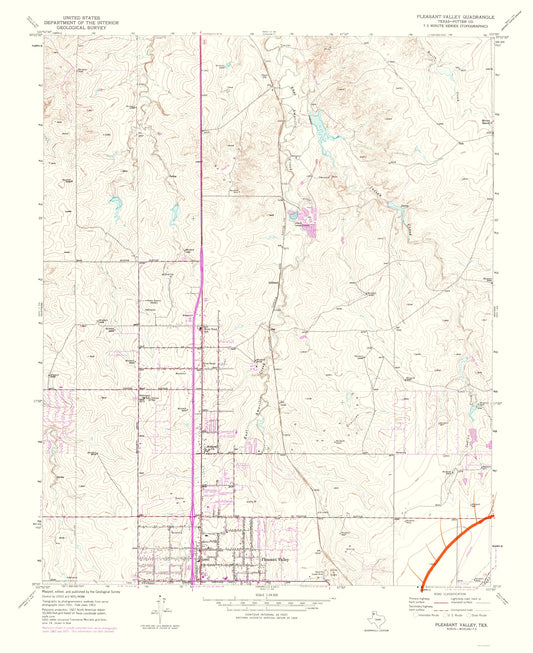 Topographical Map - Pleasant Valley Texas Quad - USGS 1975 - 23 x 28.19 - Vintage Wall Art