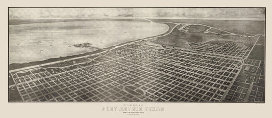 Historic Panoramic View - Port Arthur Texas - General Land Officever 1912 - 23 x 52.84 - Vintage Wall Art