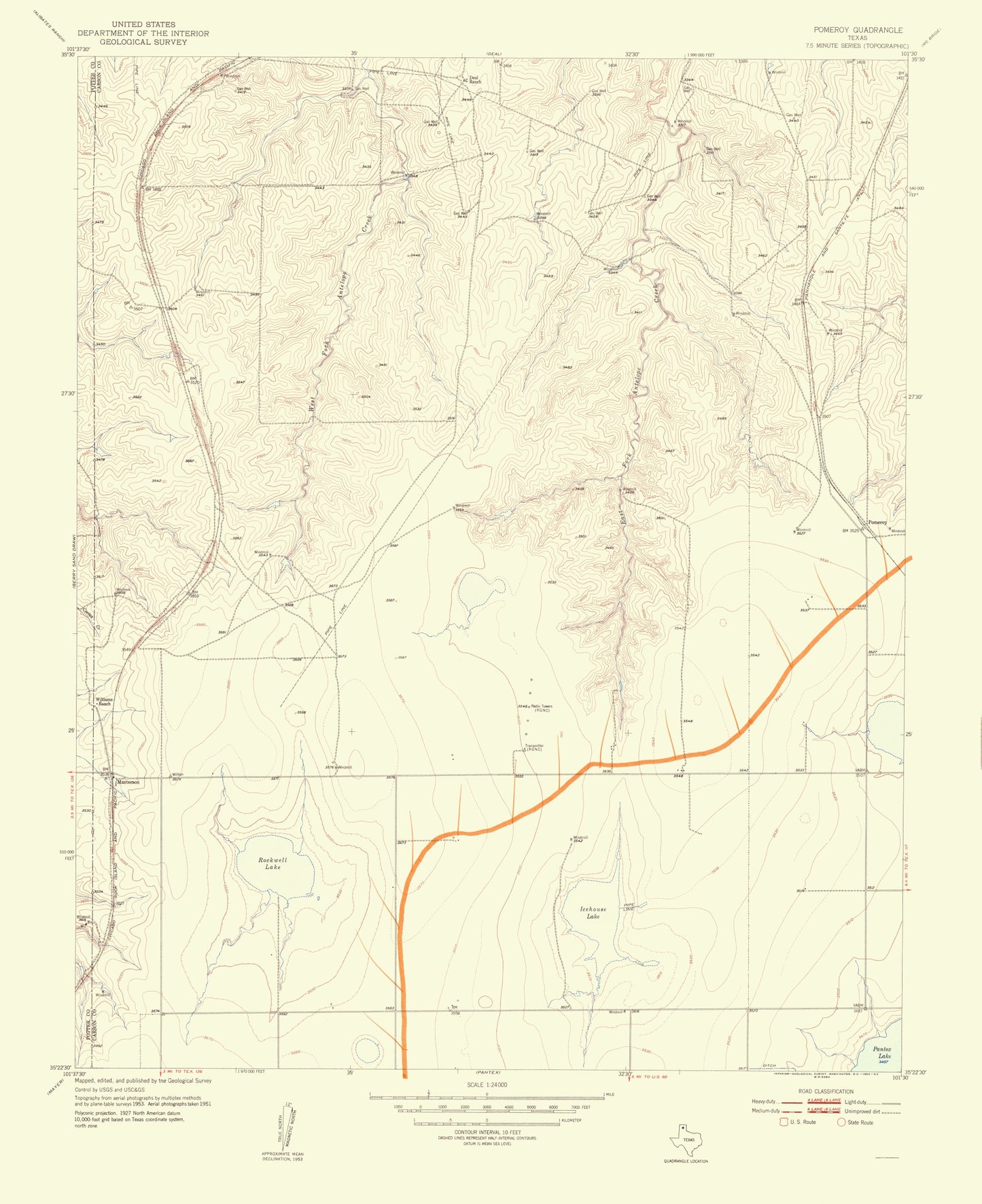 Topographical Map - Pomeroy Texas Quad - USGS 1954 - 23 x 28.20 - Vintage Wall Art