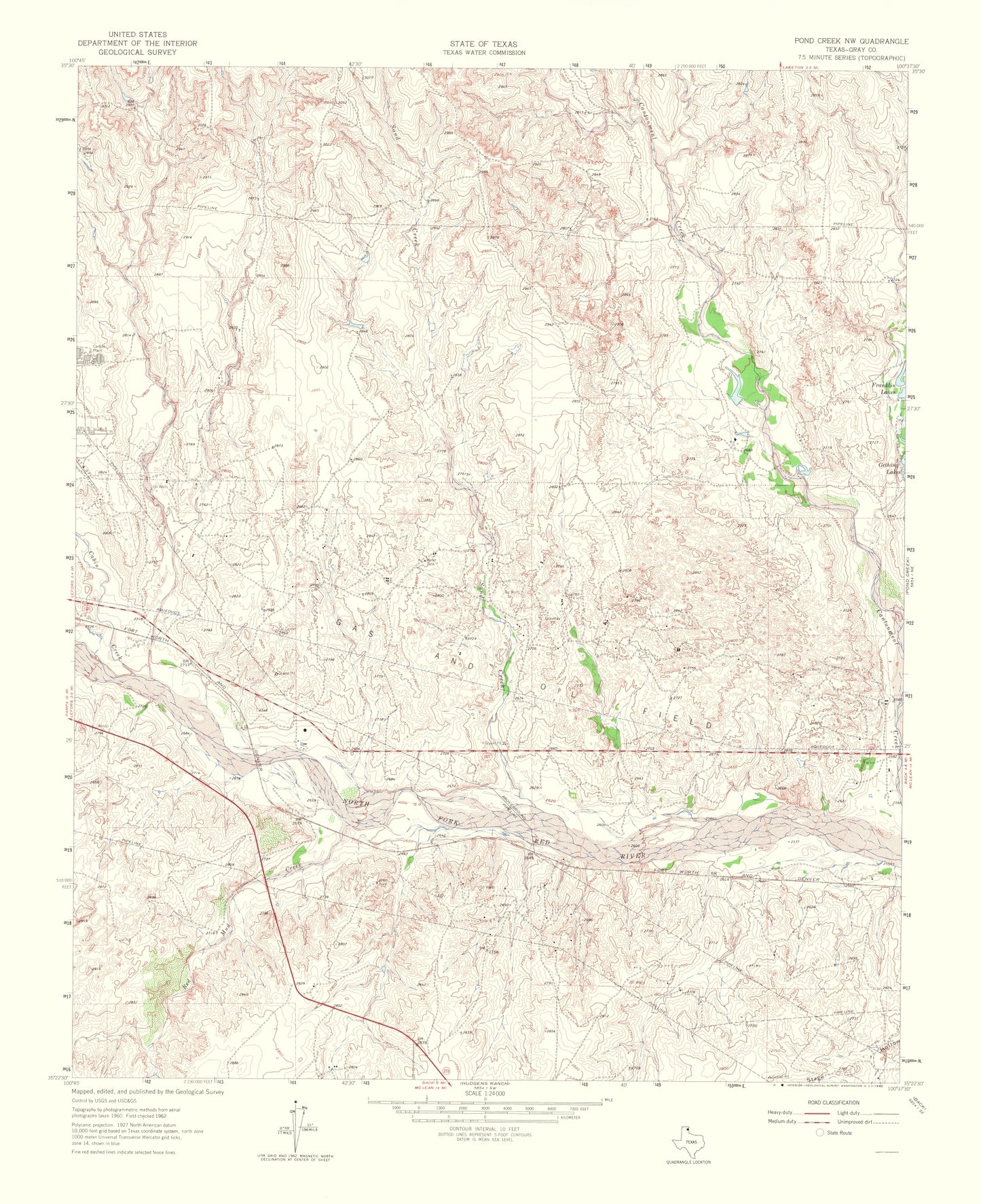 Topographical Map - Pond Creek Northwest Texas Quad - USGS 1965 - 23 x 28.24 - Vintage Wall Art