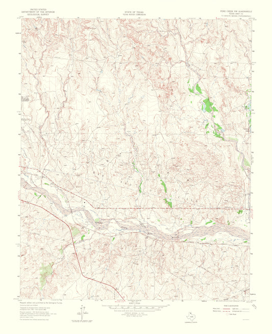 Topographical Map - Pond Creek Northwest Texas Quad - USGS 1965 - 23 x 28.24 - Vintage Wall Art