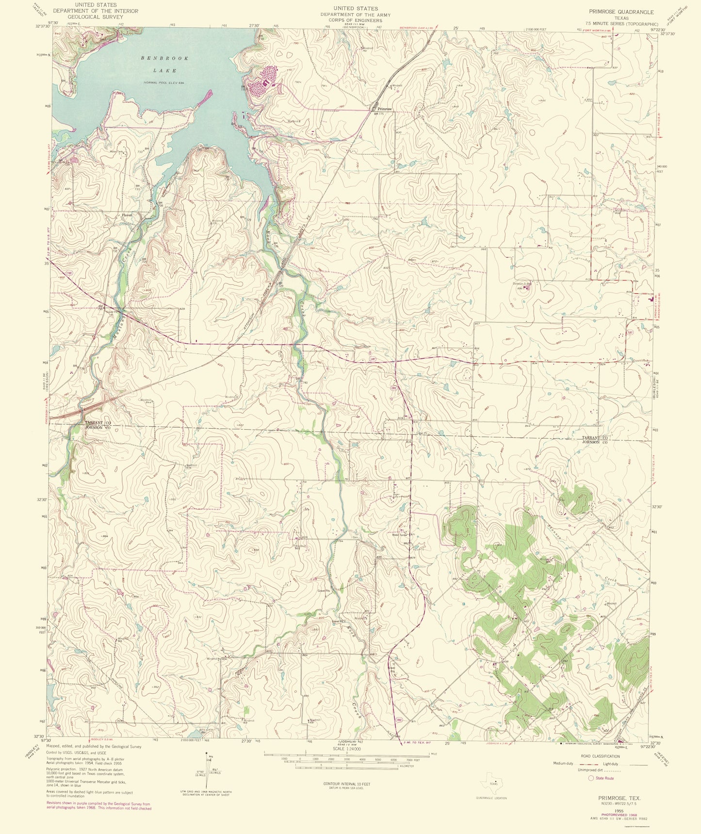 Topographical Map - Primrose Texas Quad - USGS 1969 - 23 x 27.35 - Vintage Wall Art