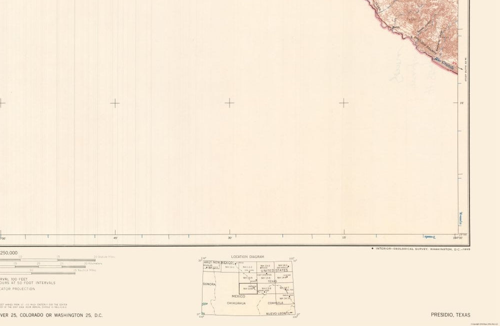 Topographical Map - Presidio Texas Quad - USGS 1959 - 35.25 x 23 - Vintage Wall Art