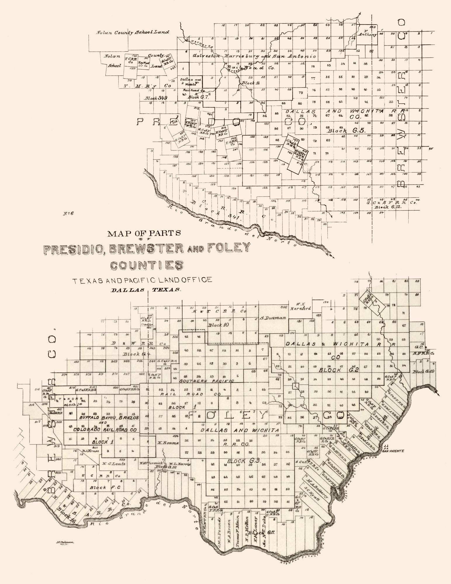 Historic County Map - Presidio Brewster Foley Counties - Texas and Pac ...