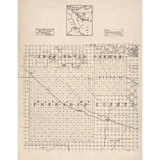 Historic County Map - Presidio County Texas - Abrams 1894 - Vintage Wall Art