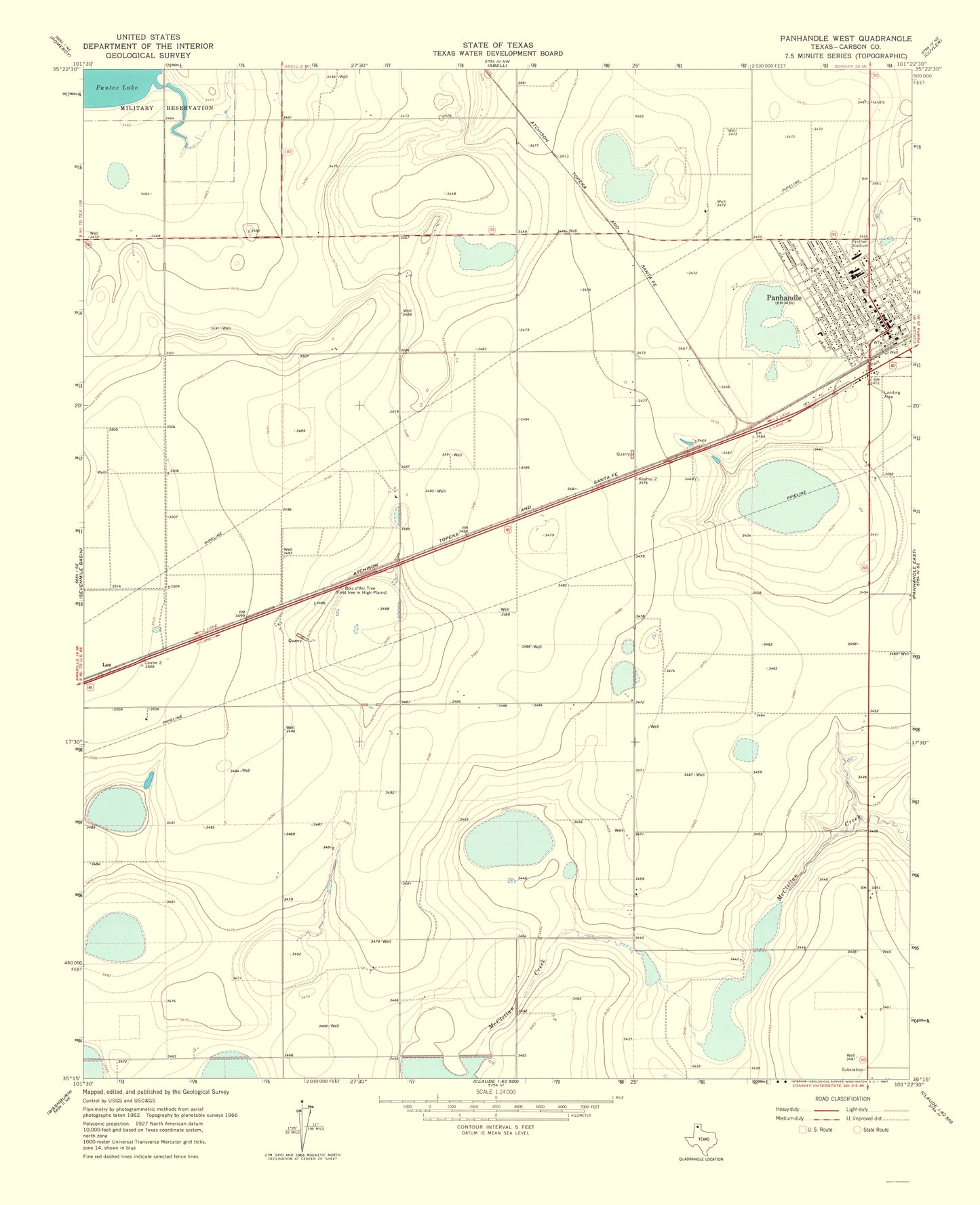 Topographical Map - Panhandle Texas West Quad - USGS 1967 - 23 x 28.30 - Vintage Wall Art