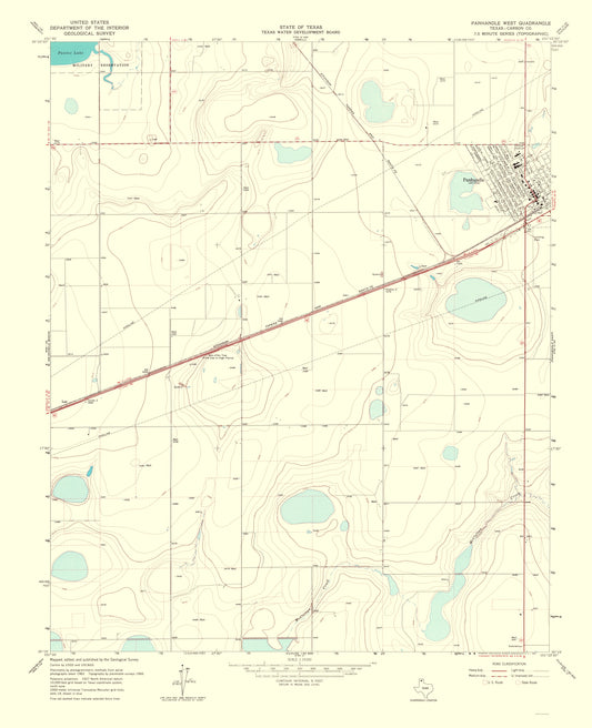 Topographical Map - Panhandle Texas West Quad - USGS 1967 - 23 x 28.30 - Vintage Wall Art