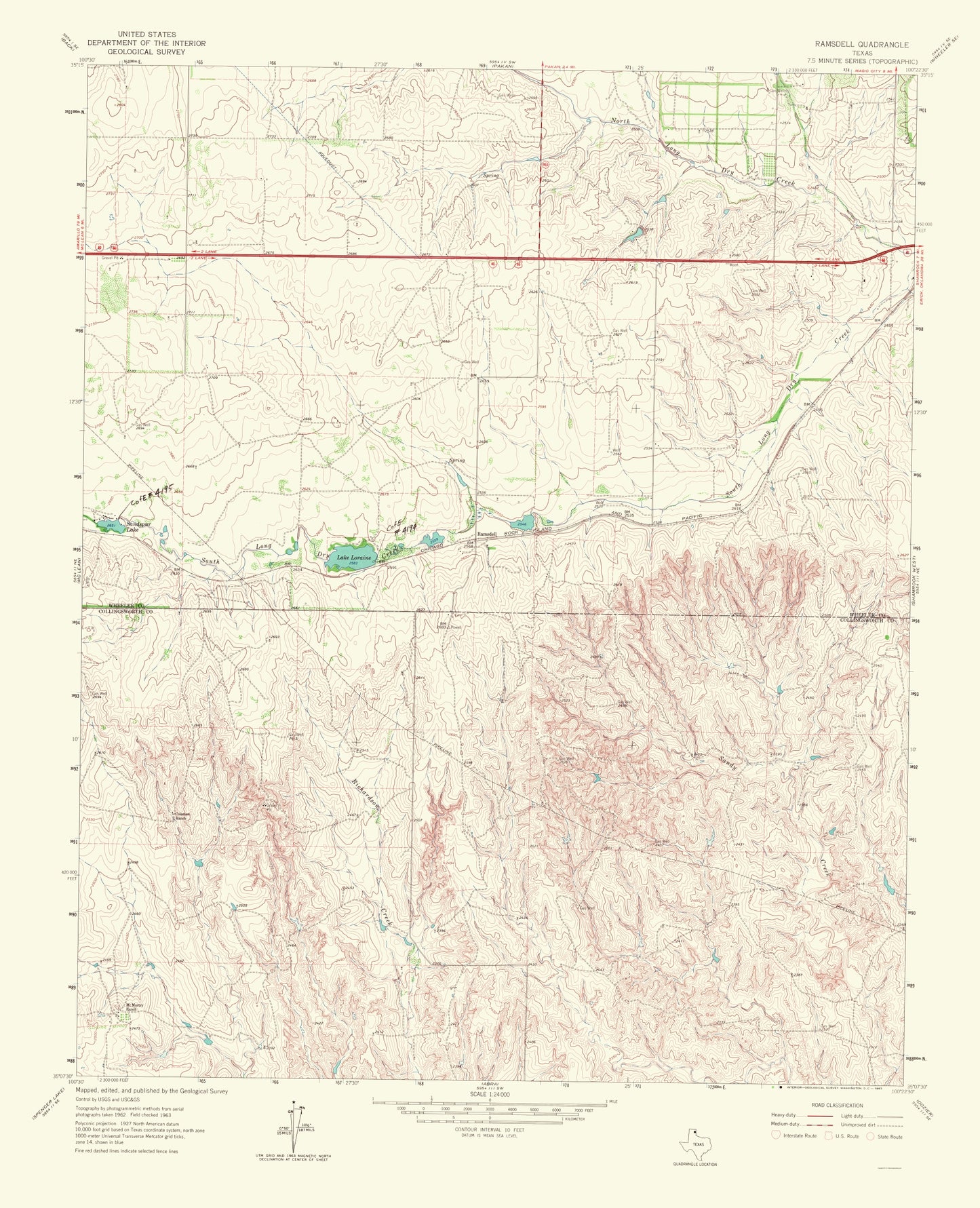 Topographical Map - Ramsdell Texas Quad - USGS 1967 - 23 x 28.35 - Vintage Wall Art