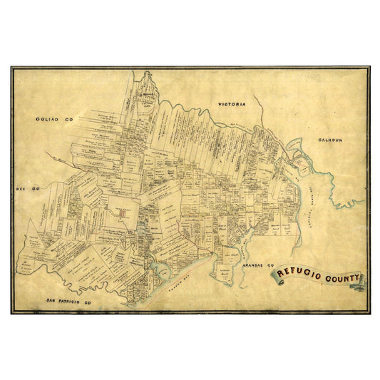 Historic County Map- Refugio County Texas - General Land Office 1883 - Vintage Wall Art